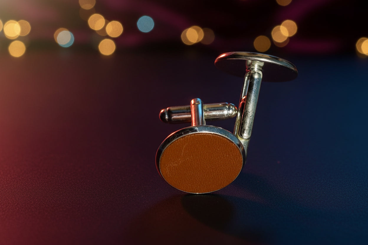 Boutons de manchettes marron pouvant être personnalisés sur la partie marron en cuir via un petit logo ou des initiales. 